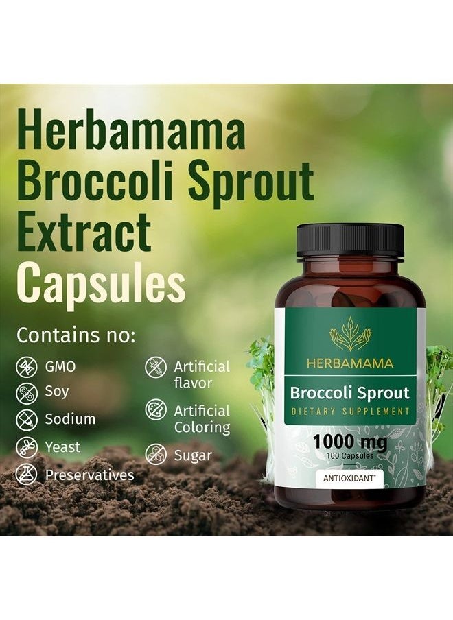 HERBAMAMA - كبسولات براعم البروكلي - مكمل غذائي من السلفورافان لدعم الدماغ - مستخلص براعم البروكلي للمناعة ونمو الخلايا - مكمل غذائي من البروكلي - نباتي وغير معدّل وراثيًا 1000 مجم، 100 كبسولة - Image 1