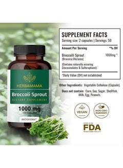 HERBAMAMA Broccoli Sprouts, 1000mg, 100 Capsules  - Image 2