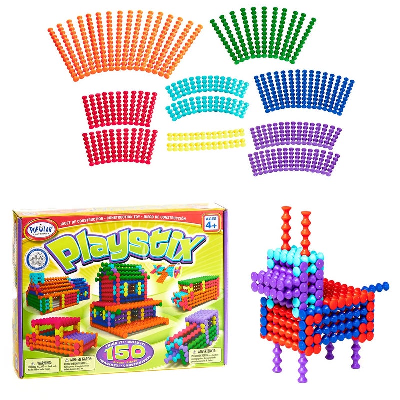 POPULAR PLAYTHINGS Playstix Construction Toy Set with Building Sticks for STEM and Classroom Use, for Kids Ages 4 and Up - 150 Piece Kit - Image 1