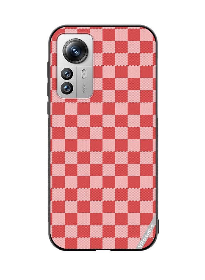 Protective Case Cover For Xiaomi 12 Pro Red Checkerboard Abstract Textured Checkers Design Multicolour