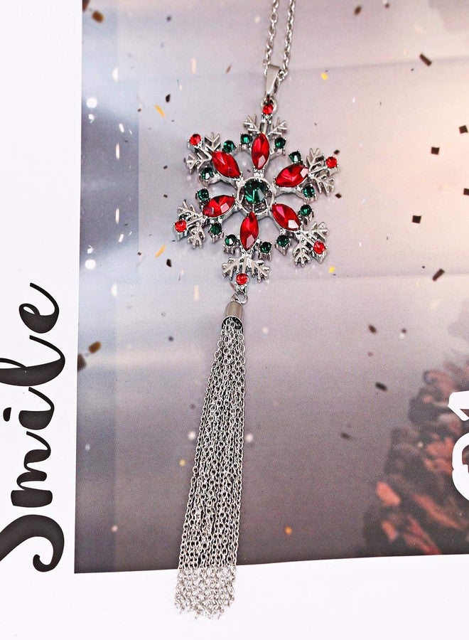 CEALXHENY Christmas Necklace Holiday Crystal Snowflake Pendant Necklaces Chain Tassel Long Necklaces for Women (A Silver) - Image 5