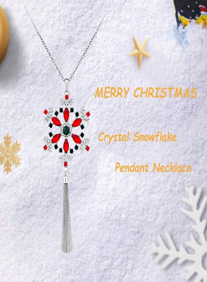 CEALXHENY Christmas Necklace Holiday Crystal Snowflake Pendant Necklaces Chain Tassel Long Necklaces for Women (A Silver) - Image 4