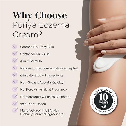 Puriya 5-in-1 Eczema Cream for Kids, Baby, Toddler, Adults, Advanced Colloidal Oatmeal Lotion for Dry, Itchy Skin Relief on Face and Body, Clinically Tested, Intensive Moisturizing Eczema Treatment - Image 3