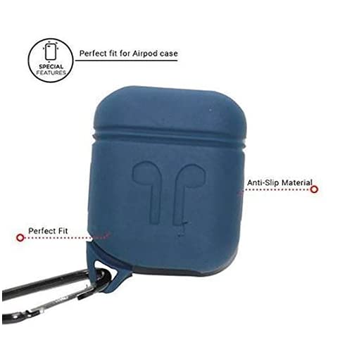 IONIX Silicone Soft Shock Proof Protective Case With Keychain For Airpods Pro Headphones 1 & 2 Wireless Earphone (Dark Blue) - Image 3
