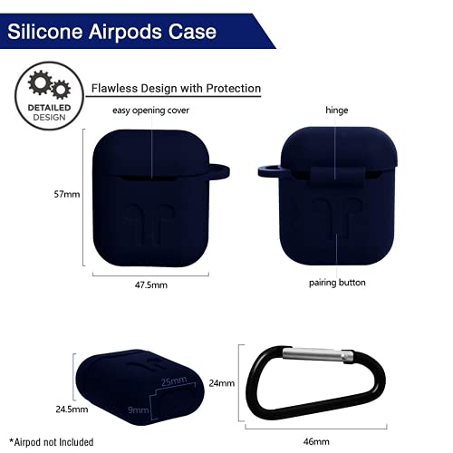 IONIX Silicone Soft Shock Proof Protective Case With Keychain For Airpods Pro Headphones 1 & 2 Wireless Earphone (Dark Blue) - Image 5