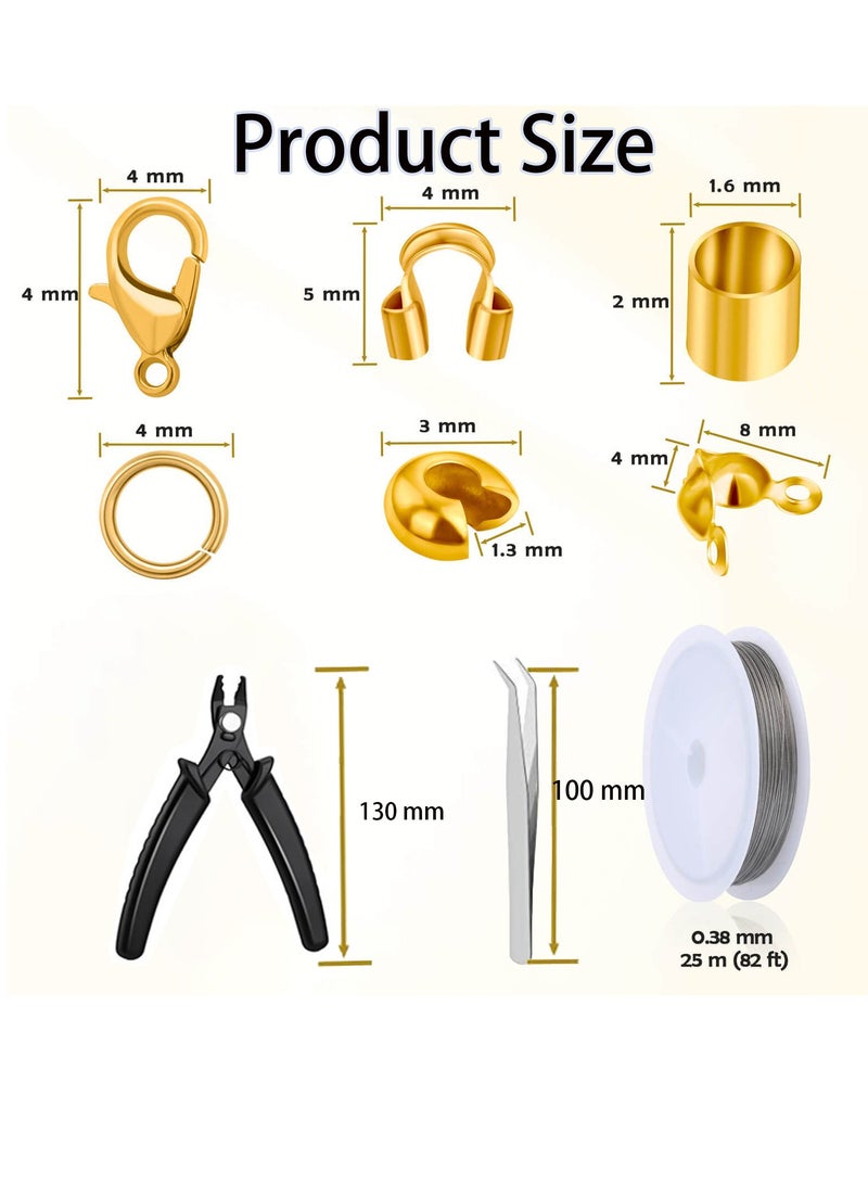 1200 Pcs Crimp Beads Kit Crimp Clasps Ends for Jewelry Making, Wire Ring Kit, Lobster Clasps, Jump Rings, Crimp Beads Covers, Crimp Pliers and Crimp Wire for Jewelry Making(Silver，Gold) - Image 2