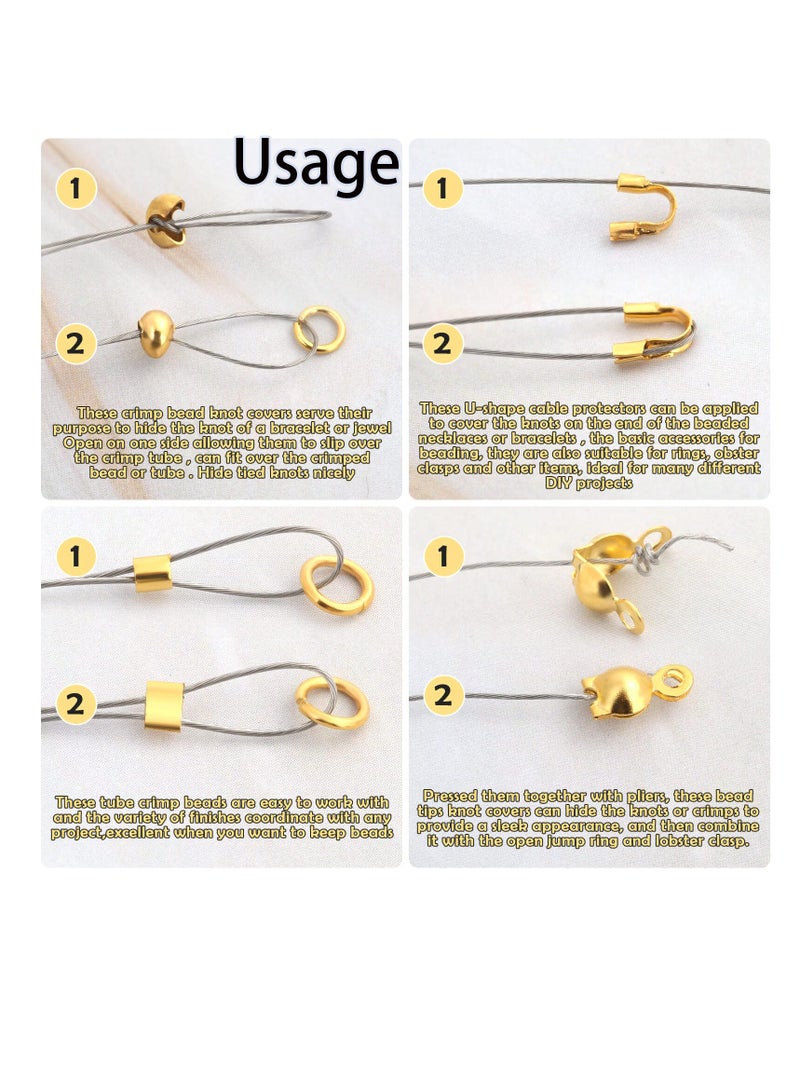 1200 Pcs Crimp Beads Kit Crimp Clasps Ends for Jewelry Making, Wire Ring Kit, Lobster Clasps, Jump Rings, Crimp Beads Covers, Crimp Pliers and Crimp Wire for Jewelry Making(Silver，Gold) - Image 4