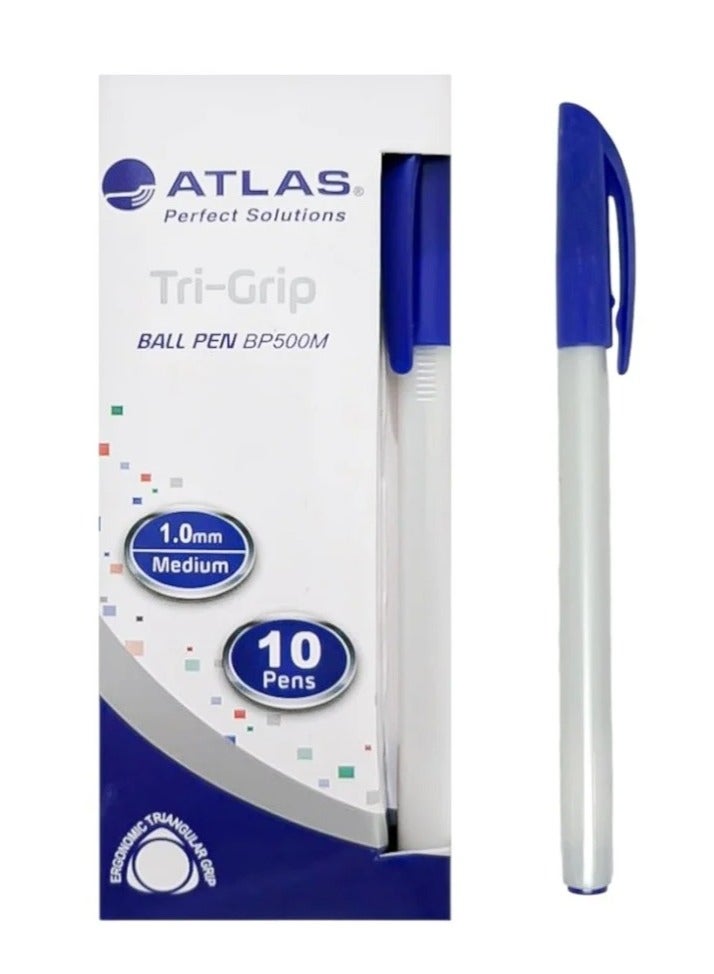ATLAS 10-Piece Tri-Grip Ballpoint Pen 1.0mm Tip Blue - Image 1