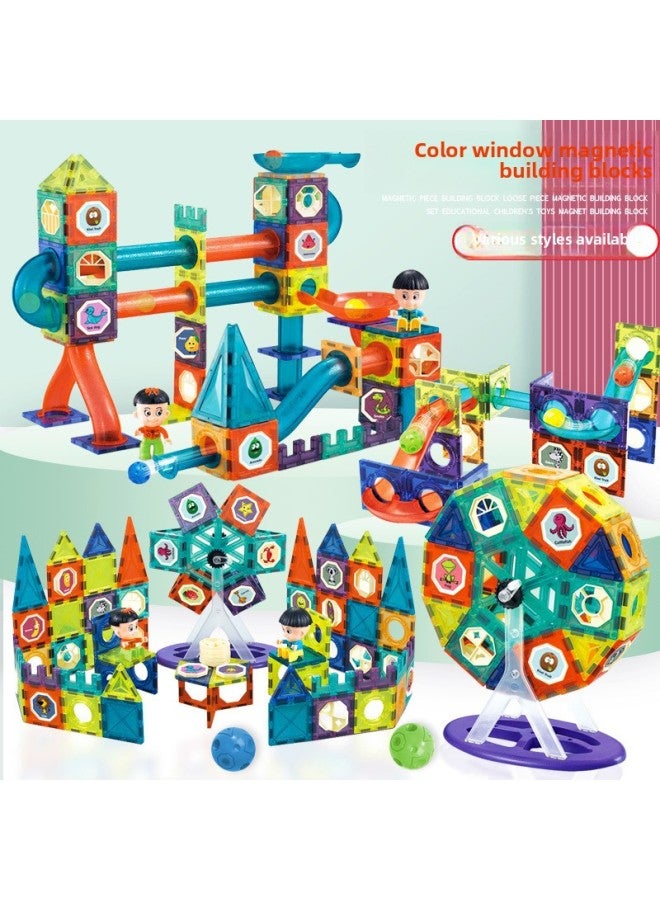 Creative Color Window Lighting Magnetic Film Pipe Ball Slide Track Varied Building Blocks Toys-Color:[155-piece Set] Color Box 2435g  - Image 2