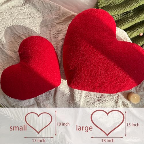 EastTree Heart Pillows, Red Heart Shaped Pillows, Love Throw Pillows, Cute Sherpa Heart Decor, Small Fluffy Pillows, Women Girls Living Bedroom Home Decoration 10x13 Inch - Image 2