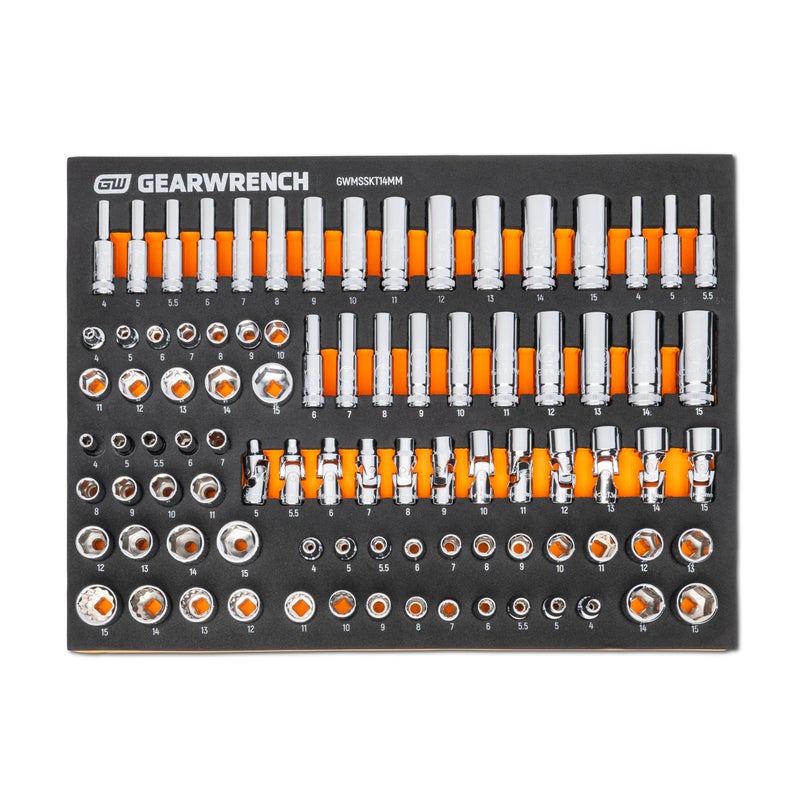 GearWrench مجموعة مفاتيح جير وrench 89 قطعة 14 درايف ماستر مترك في صينية تخزين فوم GWMSSKT14MM - Image 3