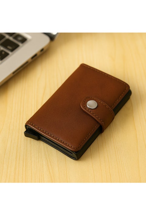 Leather card holder with metal button - practical design
