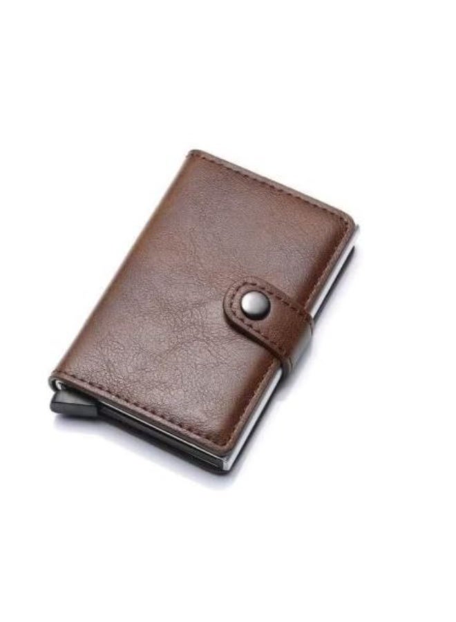 Leather card holder with metal button - practical design-browen-288
