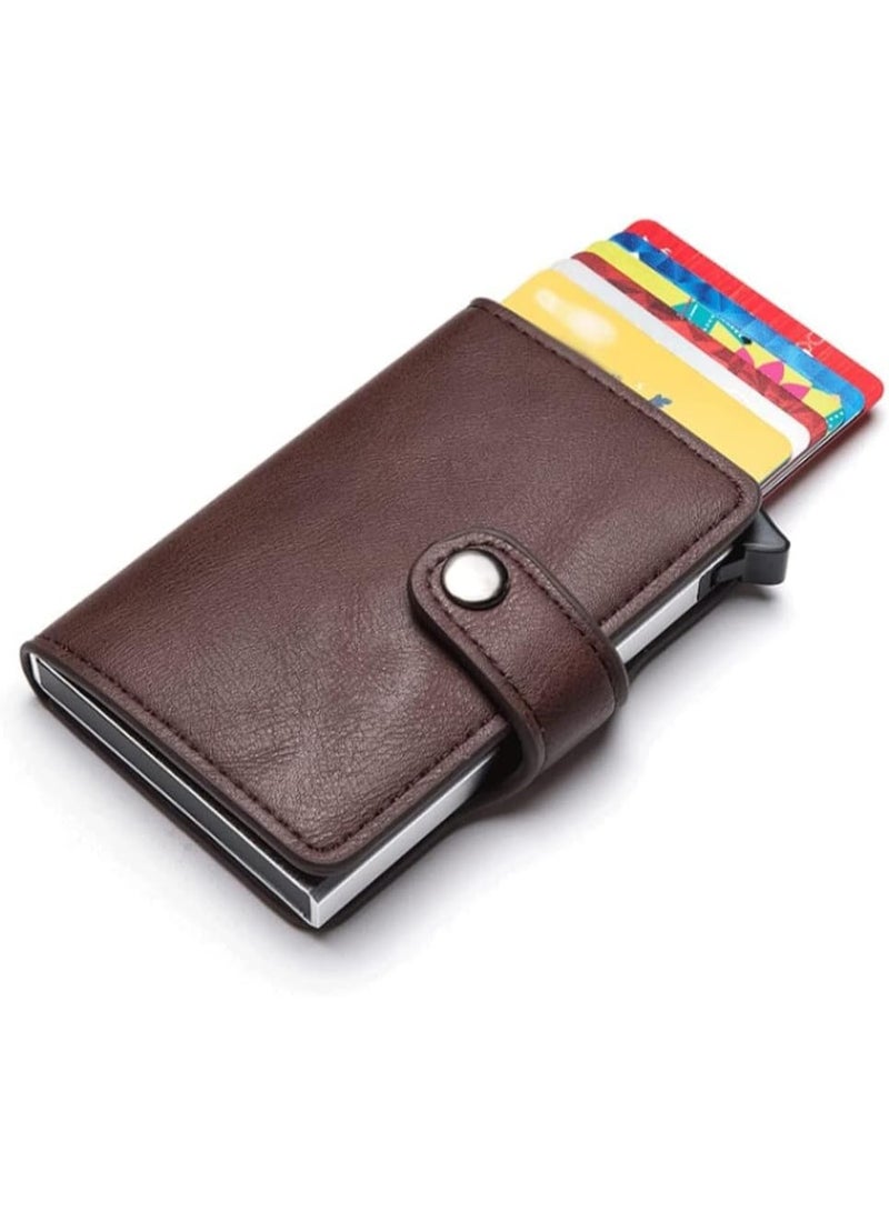 Leather card holder with metal button - practical design-browen-288
