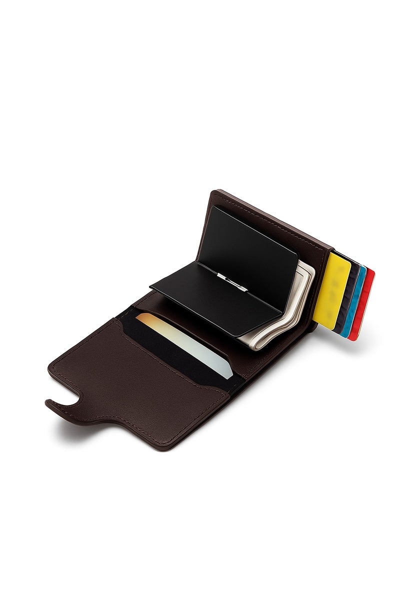 Leather card holder with metal button - practical design-browen-288