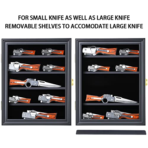 Jinchuan Knife Display Case - Pocket Knife Stand for Collections - Military Folding Knife Shadow Box Wall Cabinet with Uv Protection Acrylic Lockable,Small Black - Image 4