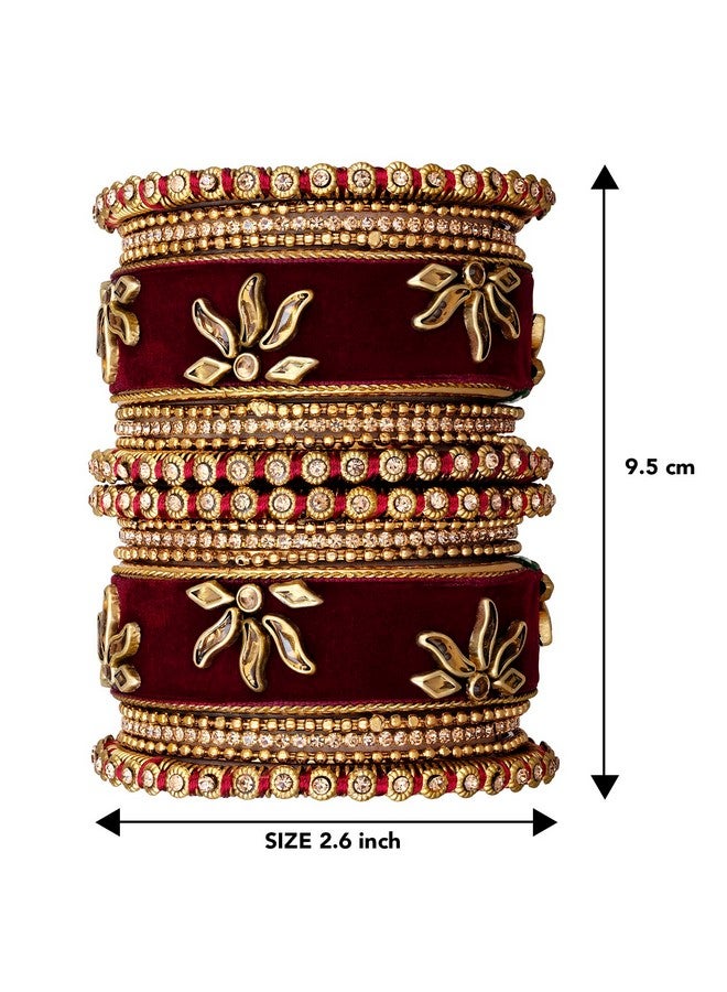 Peora Gold Plated Maroon Velvet Silk Thread Chuda Chura Bangle Set Ethnic Jewellery for Women Girls Navratri Gift (Size - 2.6) - Image 5