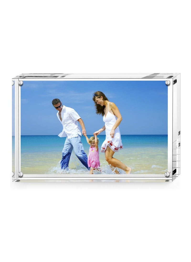 Acrylic Photo Frames 15 x 20 cm (6x8 inch) Magnetic Acrylic Block Picture Frame Desktop Frameless Photograph Display Transparent