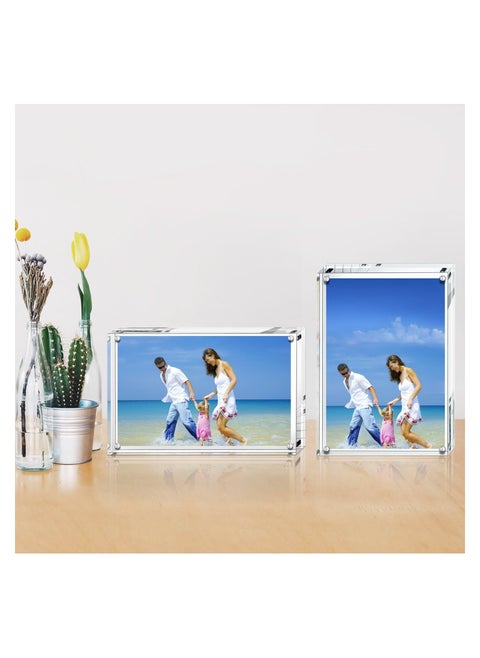Acrylic Photo Frames 15 x 20 cm (6x8 inch) Magnetic Acrylic Block Picture Frame Desktop Frameless Photograph Display Transparent
