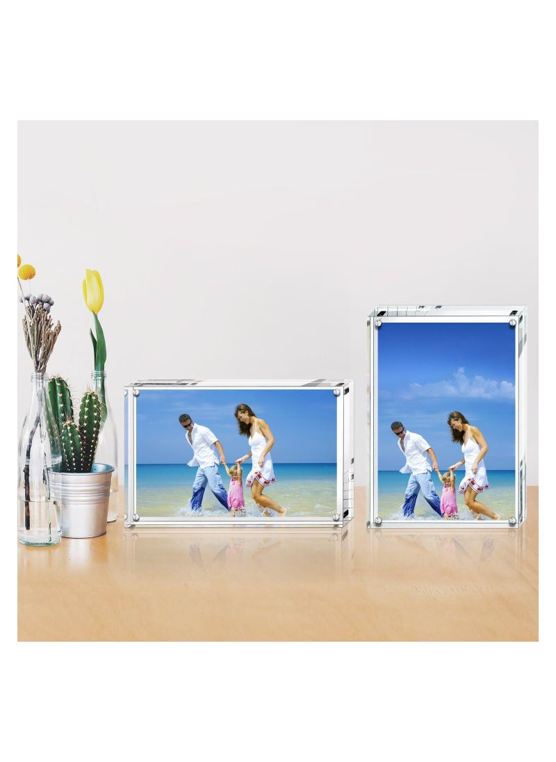 Acrylic Photo Frames 15 x 20 cm (6x8 inch) Magnetic Acrylic Block Picture Frame Desktop Frameless Photograph Display Transparent