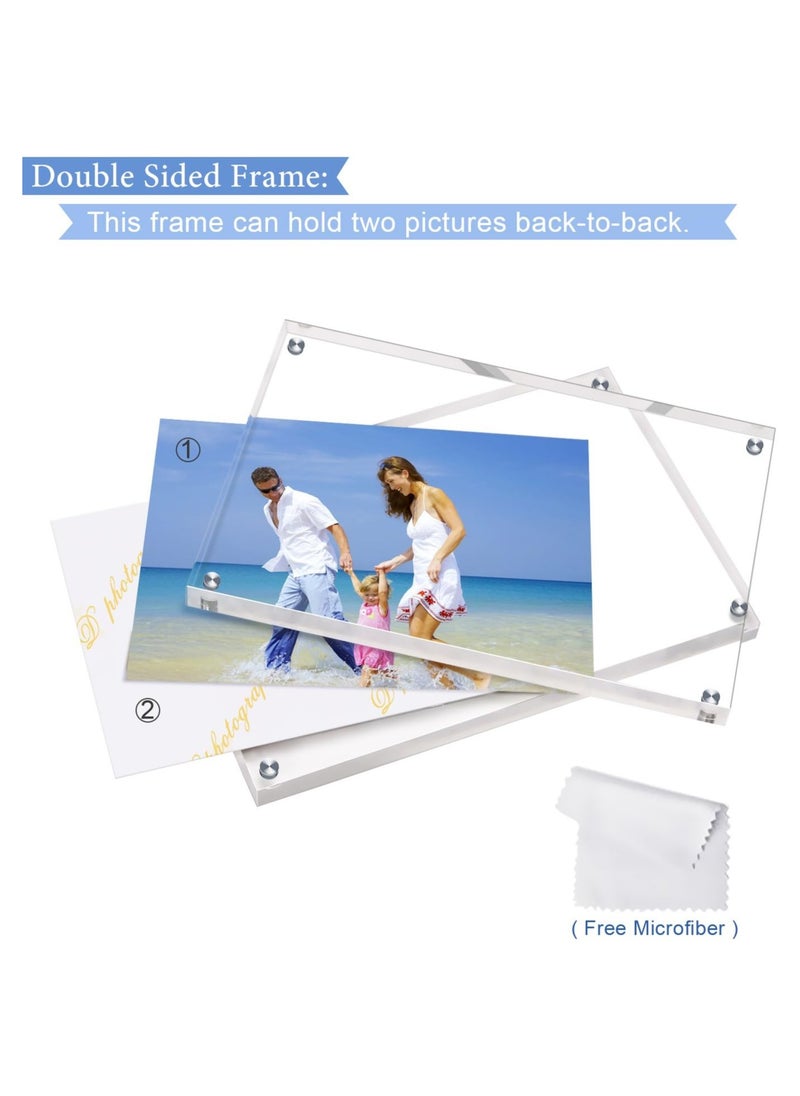 Acrylic Photo Frames 15 x 20 cm (6x8 inch) Magnetic Acrylic Block Picture Frame Desktop Frameless Photograph Display Transparent