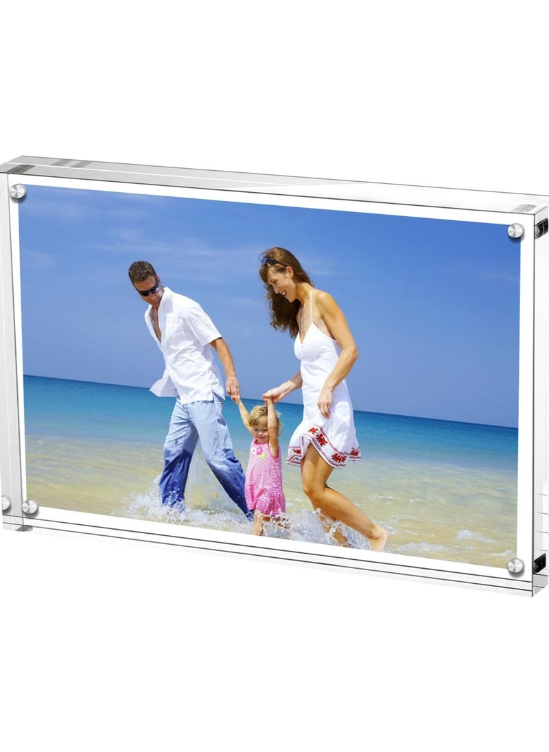 Acrylic Photo Frames 15 x 20 cm (6x8 inch) Magnetic Acrylic Block Picture Frame Desktop Frameless Photograph Display Transparent