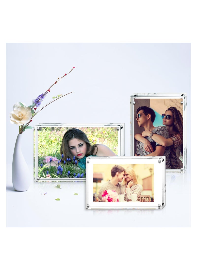 Acrylic Photo Frames 15 x 20 cm (6x8 inch) Magnetic Acrylic Block Picture Frame Desktop Frameless Photograph Display Transparent