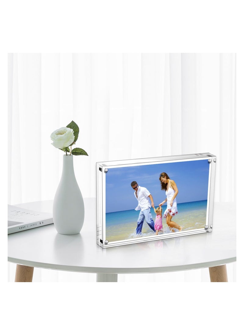Acrylic Photo Frames 15 x 20 cm (6x8 inch) Magnetic Acrylic Block Picture Frame Desktop Frameless Photograph Display Transparent