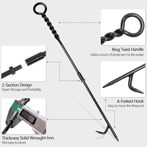 CKLT Fire Poker for Fire Pit Outdoor, 26inch Twisted Rope Design Camping Fireplace Poker, Removable and Portable Fire Pit Accessories, Heavy Duty Solid Steel Fireplace Tool Rust-Resistant Black Finish - Image 4