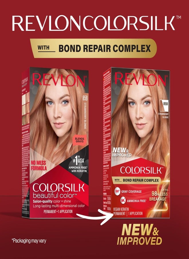 Revlon ColorSilk with Bond Repair Complex, Blonde Permanent Hair Color, 100% Gray Coverage, Ammonia Free Hair Dye, Vegan Keratin, 85B Strawberry Blonde (Pack of 3) - Image 2