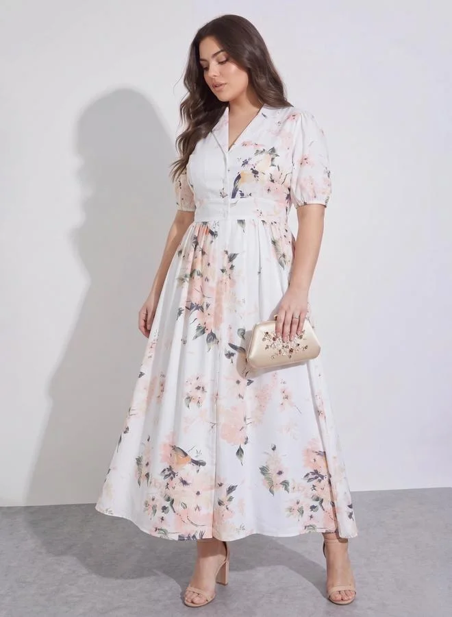 Floral Short Sleeves Shirt Maxi Dress