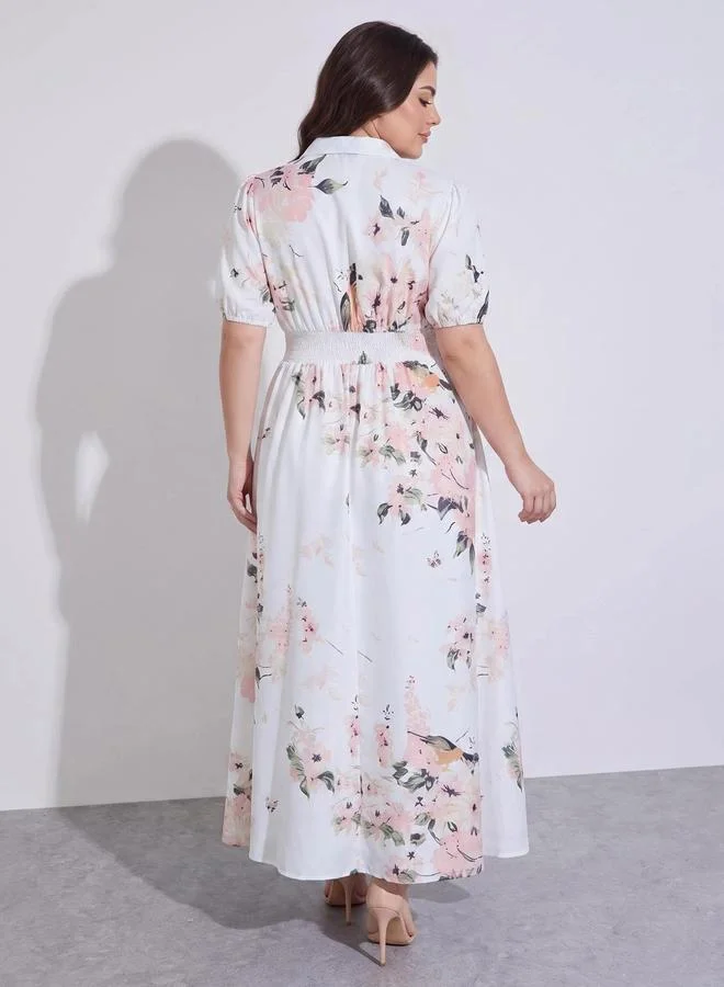 Styli  Floral Short Sleeves Shirt Maxi Dress for Women | Best Price UAE