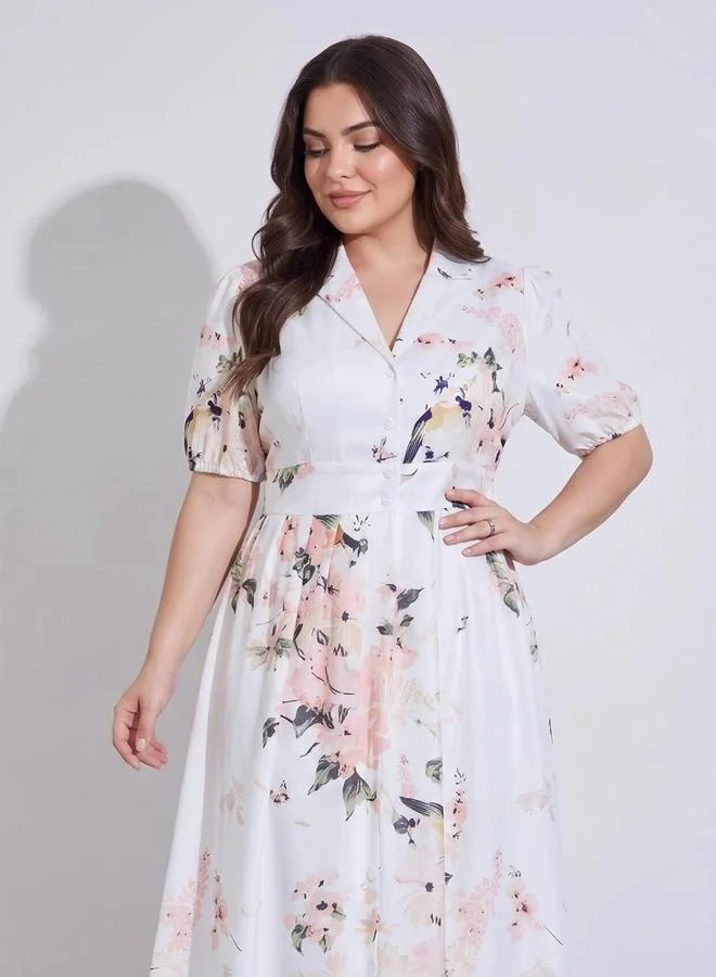 Styli  Floral Short Sleeves Shirt Maxi Dress for Women | Best Price UAE