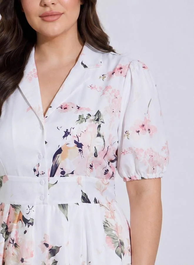 Styli  Floral Short Sleeves Shirt Maxi Dress for Women | Best Price UAE