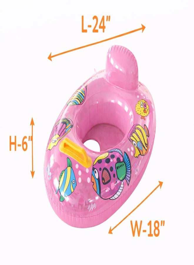 RIGJAK Kids Inflatable Boat Shape Swimming Ring with Handle & Backrest - Cartoon Fish Print Pool Float for Children | Durable PVC Swim Tube for Pool & Beach Fun (Pink) - Image 2