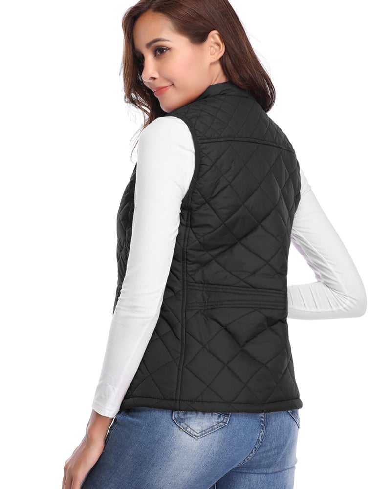 Fuinloth Women's Quilted Vest, Stand Collar Lightweight Zip Padded Gilet Black L - Image 3