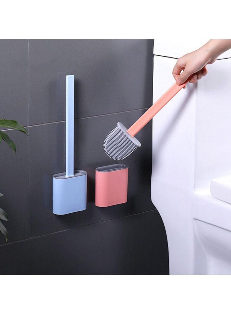 DubaiGallery 1 PCS Random Colour Silicone Toilet Brush Wc Gap Brush With Holder Flat Head Soft Bristles Cleaning Brushes With Quick Drying Bracket Bathroom Tool - Image 2