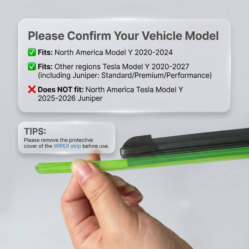 CYBERBEANS Silicone Windshield Wipers Replacement 26 and 20 Inch for Tesla Model Y Wiper Blades Accessories 2020-2024 (Not fit Juniper) (Set of 2) Top Lock - Image 2