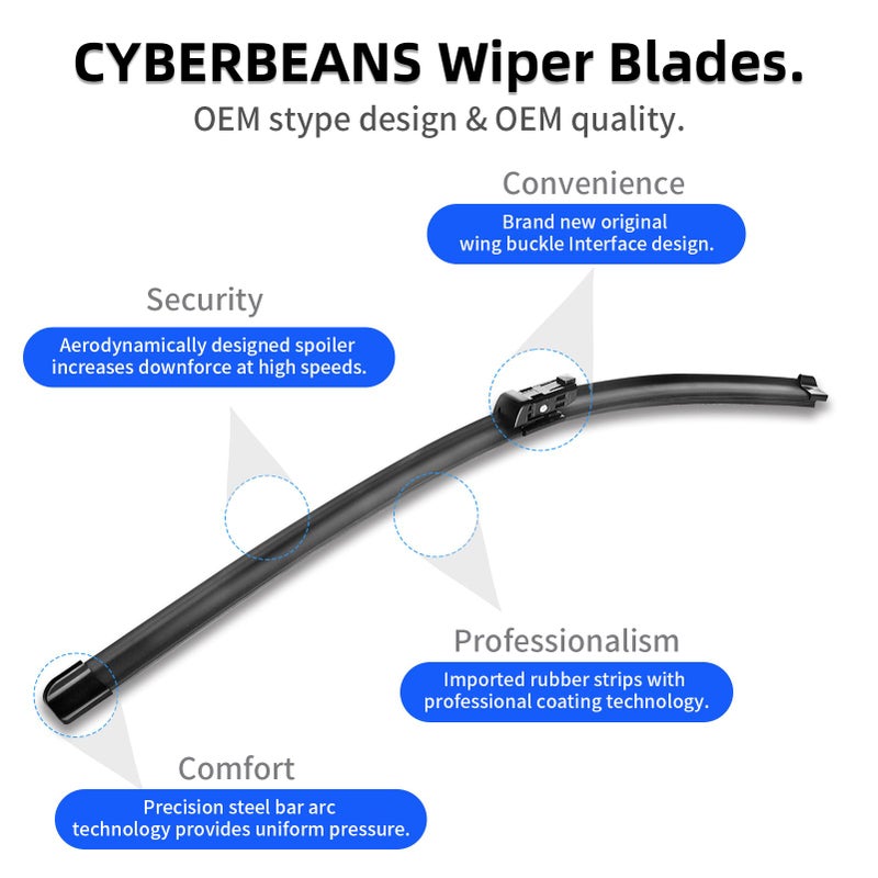 CYBERBEANS Silicone Windshield Wipers Replacement 26 and 20 Inch for Tesla Model Y Wiper Blades Accessories 2020-2024 (Not fit Juniper) (Set of 2) Top Lock - Image 3
