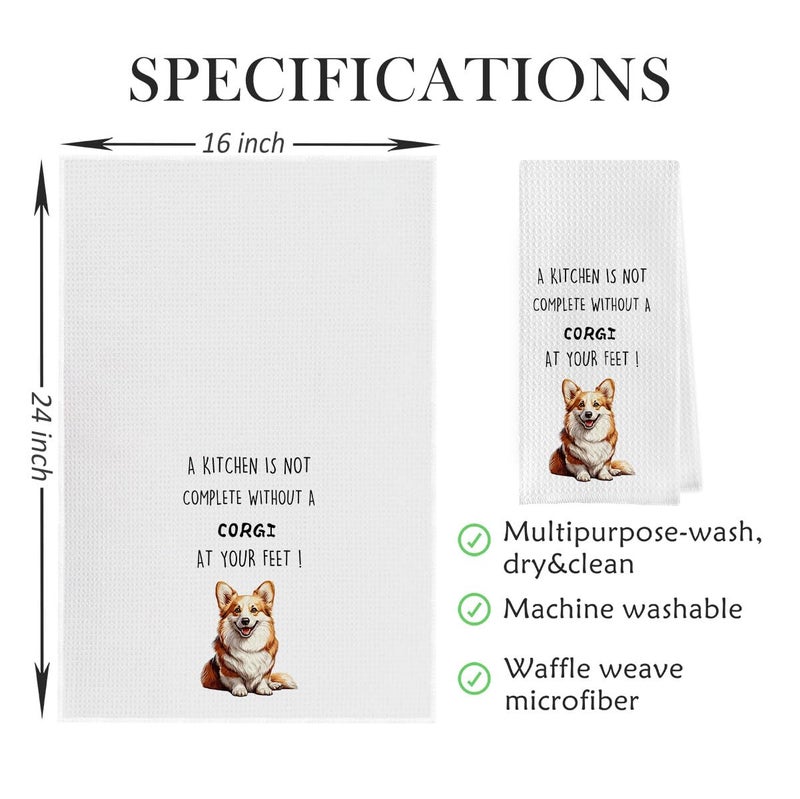 Geqtt Geqtt Funny Corgi Dish Towels Set - Waffle Weave Kitchen Hand Tea Towels for Bathroom  Decorative Gift for Corgi Lovers (1624 Inches  Set of 2)  - Image 5
