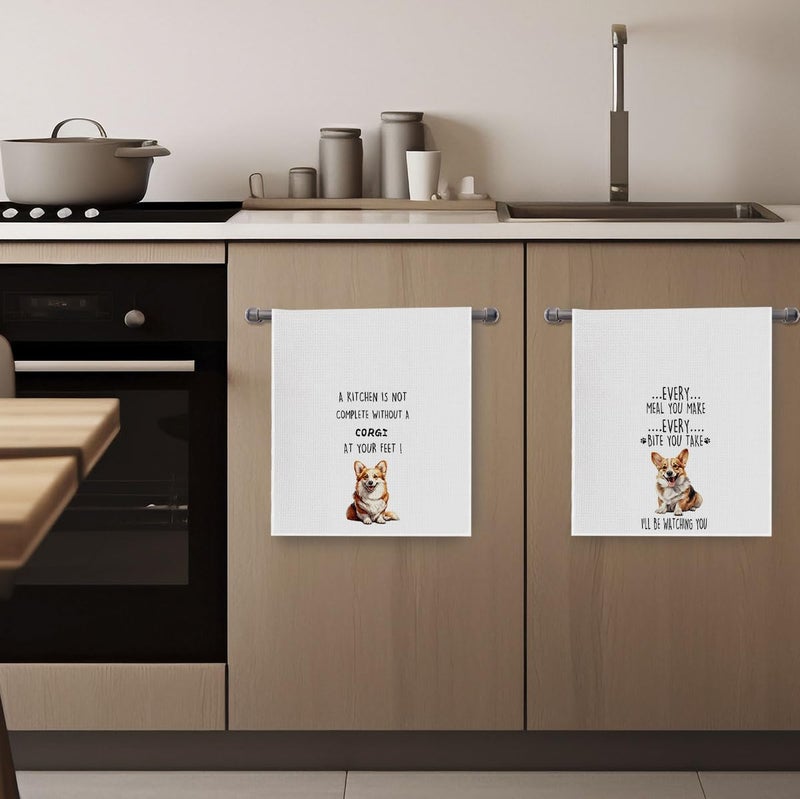 Geqtt Geqtt Funny Corgi Dish Towels Set - Waffle Weave Kitchen Hand Tea Towels for Bathroom  Decorative Gift for Corgi Lovers (1624 Inches  Set of 2)  - Image 4
