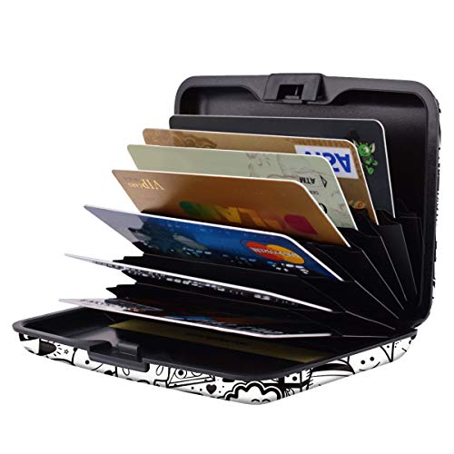 Coco Rossi Mini Credit Card Holder for Women,RFID Blocking Slim Hard Card Case ID Case Travel Wallet,Black and White Cartoons - Image 2