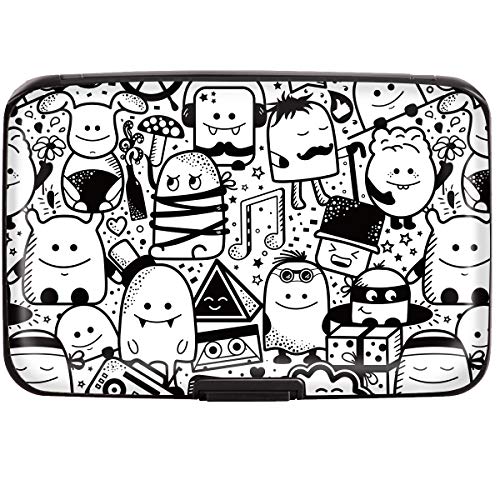 Coco Rossi Mini Credit Card Holder for Women,RFID Blocking Slim Hard Card Case ID Case Travel Wallet,Black and White Cartoons - Image 4