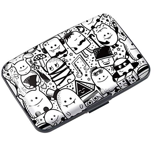 Coco Rossi Mini Credit Card Holder for Women,RFID Blocking Slim Hard Card Case ID Case Travel Wallet,Black and White Cartoons - Image 1