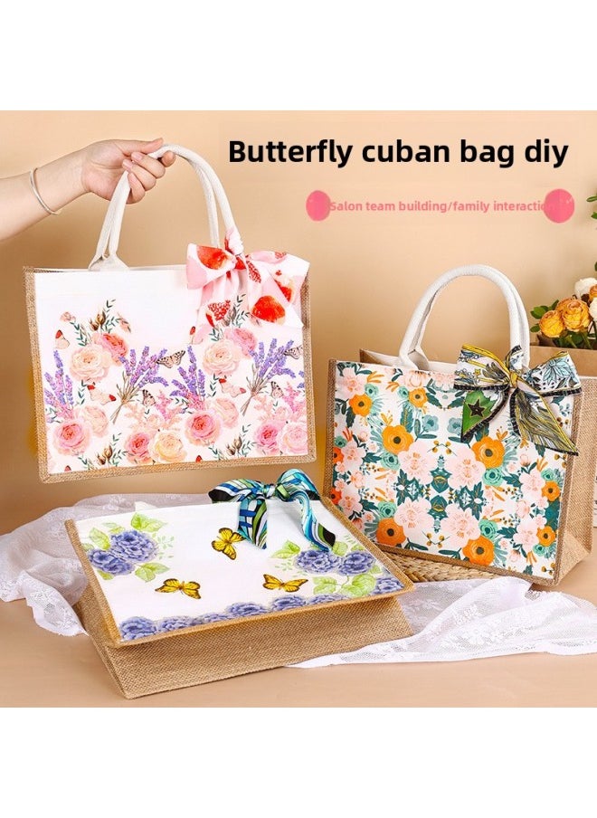 Generic - Butterfly Bart Diy Material Bag March 8th Women's Day Canvas Bag Children's Hand-made Creative Linen Bag Group Building Activities-Color:Romantic Frank - Image 1