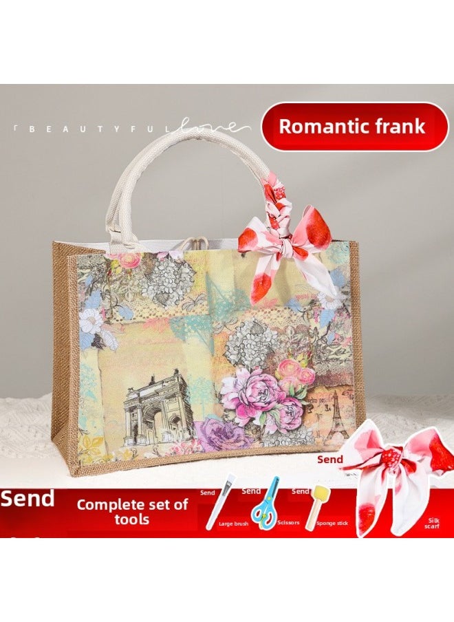 Generic - Butterfly Bart Diy Material Bag March 8th Women's Day Canvas Bag Children's Hand-made Creative Linen Bag Group Building Activities-Color:Romantic Frank - Image 1