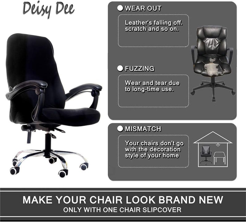 Deisy Dee Computer Office Chair Covers for Stretch Rotating Mid Back Chair Slipcovers Cover ONLY Chair Covers C162 (Black) - Image 3