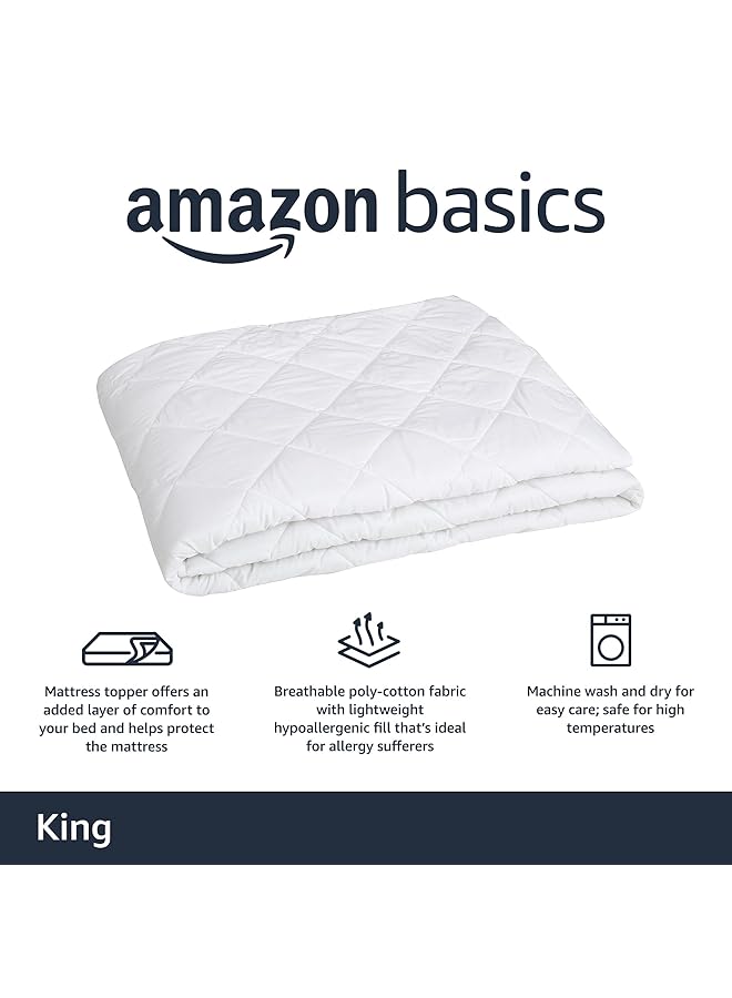 erorex Hypoallergenic Quilted Mattress Topper Pad Cover 18 Inch Deep King White  - Image 2