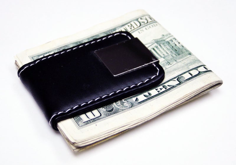 Tapp Collections Black Leather Magnetic Money Clip with Chrome Design - Image 3