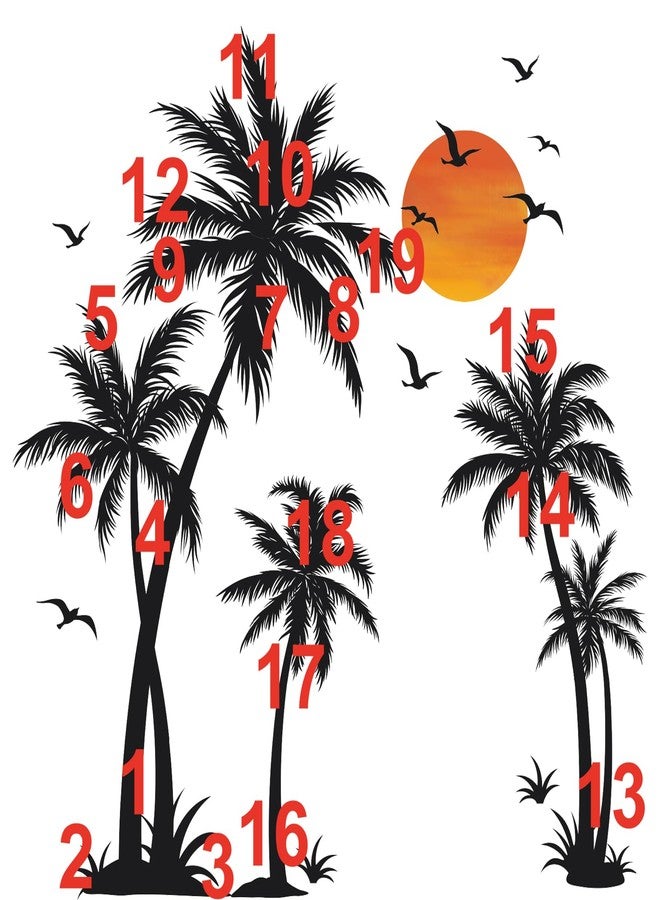 wondever Large Black Palm Tree Wall Stickers Tropical Tree Plants Birds Peel and Stick Wall Art Decals for Living Room Bedroom TV Background (H: 53 inch) - Image 5
